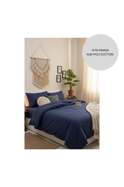 ayçiçek home Duvet Cover Set&Single Size&Fitted Sheet 100*200 Dark Blue Pinte...