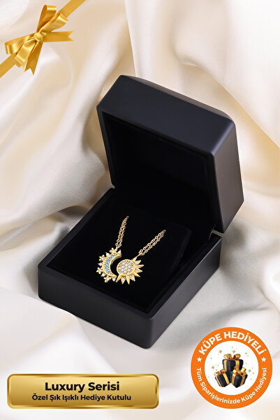 Lucente Jewellery Işıklı Hediye Kutulu Güneş ve Ay 925 Ayar Gümüş Kaplama Sev...