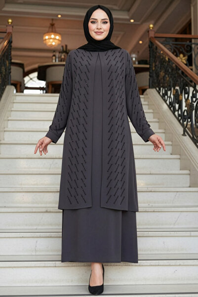 N.S NEVA STYLE Abaya Hijab afumat brodat cu margele 29120FU