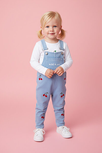 Fulla Moda طقم سالوبيت للفتيات مكون من قطعتين مطرز بالكرز مصنوع من القطن 100%