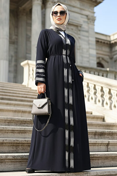 Neva Style Patterned Navy Blue Hijab Abaya 45303L