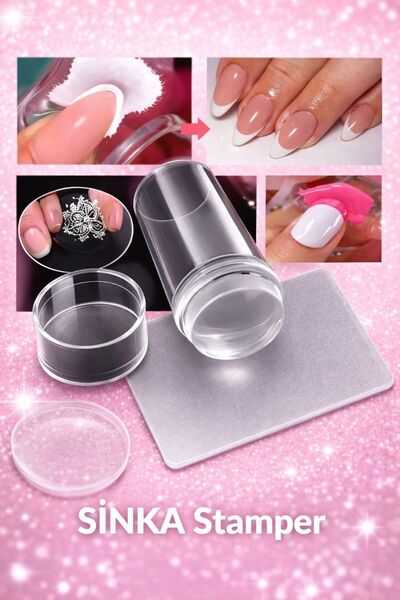 SİNKA Stamper Baskı Transfer Aparat Oje Dizayn Baskı Silikon Başlıklı Set