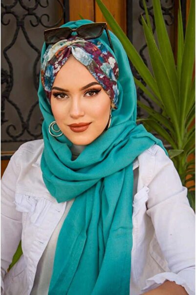 Aişe tesettür Mint Bordo Çiçek Desenli Hazır Şal