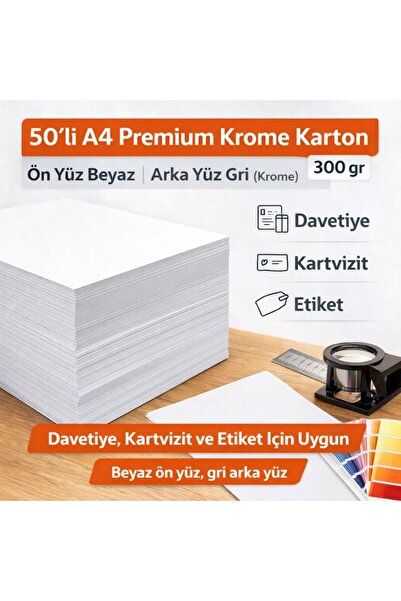 Orbak Kağıt 50’li A4 Premium Krome Karton – 300 gr Parlak Kağıt | Davetiye, K...