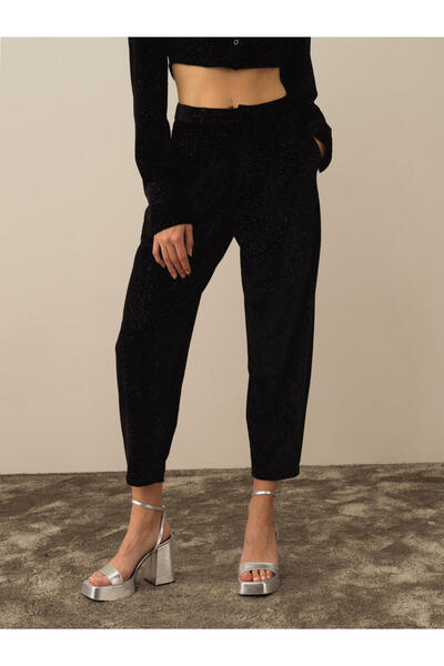 Xint Kadın Siyah Esnek Dokulu Oversize Pantolon