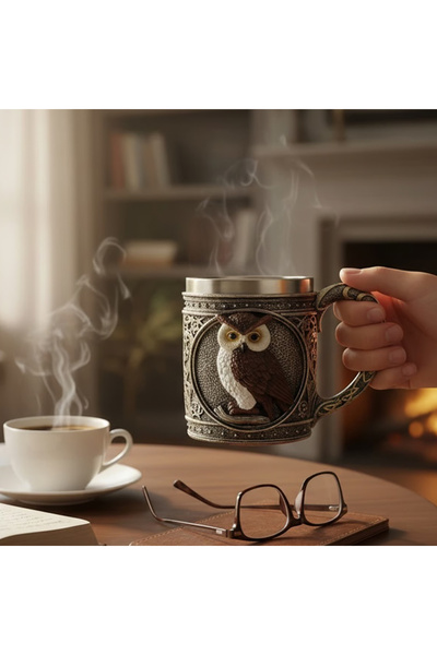 keyfim shop 3D Baykuş Figürlü Metal Kupa Bardak