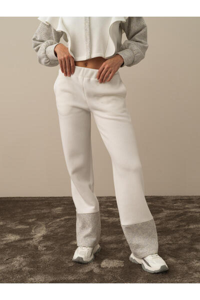 Xint Kadın Kırık Beyaz Pamuk Dokulu Regular Fit Sweat Pantolon