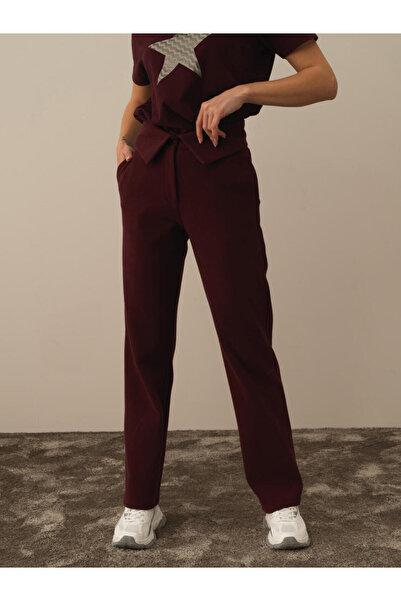 Xint Kadın Bordo Pamuk Dokulu Oversize Sweat Pantolon
