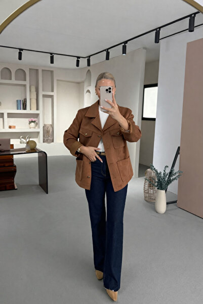 Sezgi Tekin Premium Seri Kolej Düğmeli Cep Detay Taba Ceket