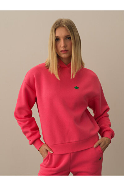 Xint Kadın Pembe Pamuk Dokulu Oversize Sweatshirt