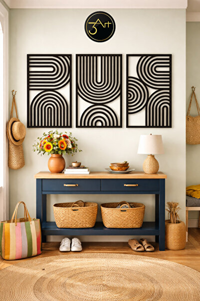 3art Metal 3’lü Dekoratif Tablo Seti - Modern Duvar Dekoru - Salon & Oturma O...