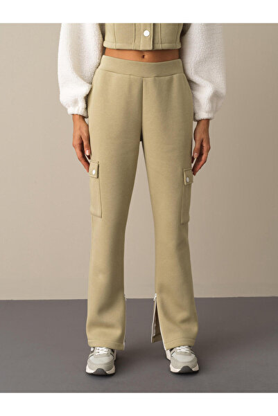 Xint Kadın Karaağaç Yeşili Pamuklu Oversize Cepli Sweat Pantolon