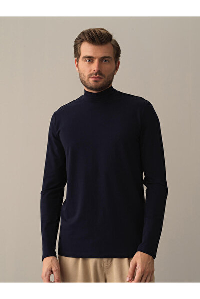 Xint Erkek Lacivert Modal Dokulu Slim Fit Tişört