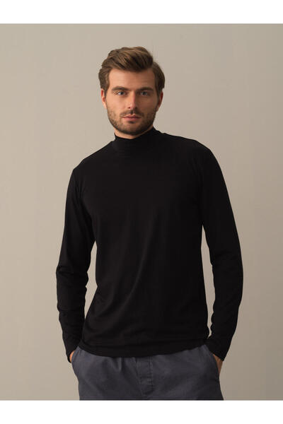 Xint Erkek Siyah Modal Dokulu Slim Fit Tişört