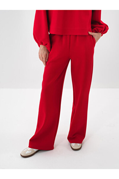 Xint Kadın Kırmızı Pamuklu Düz Sweat Pantolon