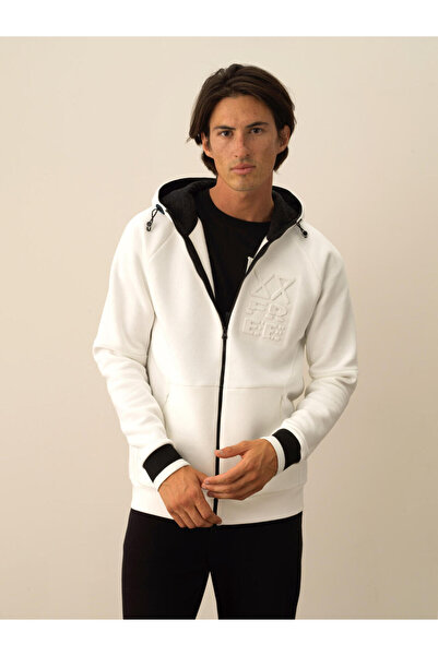 Xint Erkek Kbeyaz Pamuklu Regular Fit Kapüşonlu Sweatmont