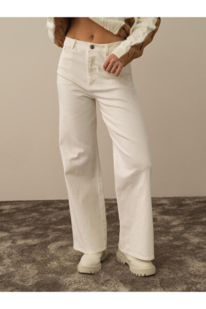 Xint Kadın Ekru Pamuklu Oversize Pantolon
