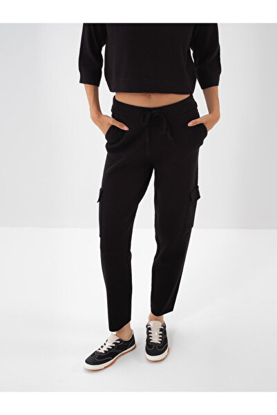 Xint Kadın Siyah Yünlü Kargo Cep Pantolon