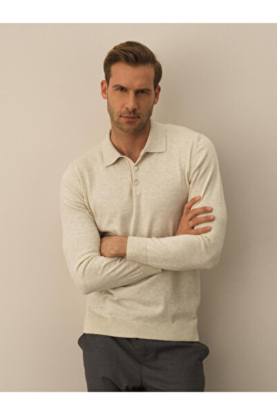 Xint Erkek Ekru Pamuk Dokulu Regular Fit Kazak