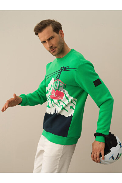 Xint Erkek Yeşil Pamuk Dokulu Regular Fit Sweatshirt