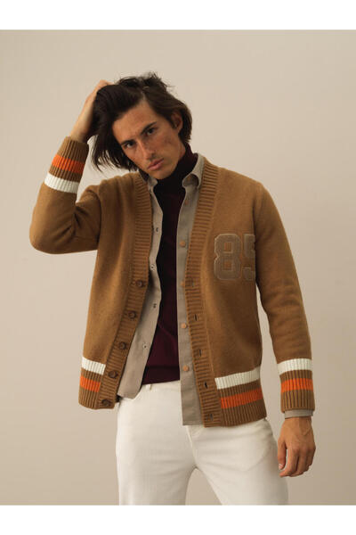 Xint Erkek Camel Lüks Pamuk Dokulu Regular Fit Hırka