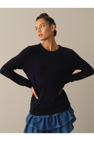 Xint Kadın Lacivert Pamuk Dokulu Regular Fit Kazak