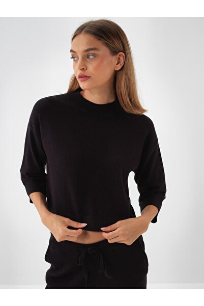 Xint Kadın Siyah Yünlü Basic Düz Kazak