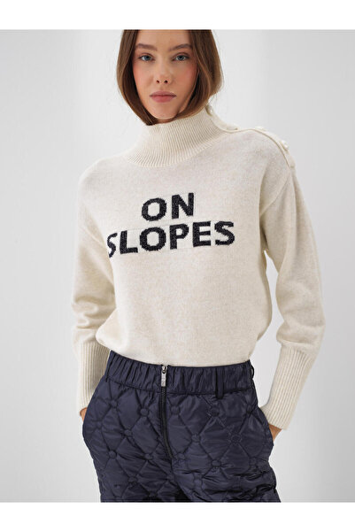 Xint Kadın Ekru Yünlü Desenli Kazak