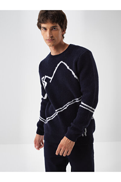 Xint Male Lacivert Mohair Desenli Kazak