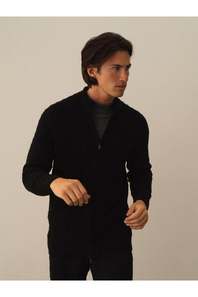 Xint Erkek Siyah Regular Fit Örgülü Hırka