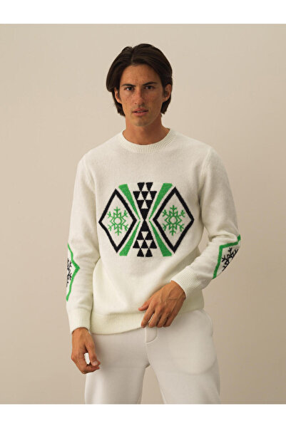 Xint Erkek Kırık Beyaz Lüks Pamuk Dokulu Regular Fit Kazak