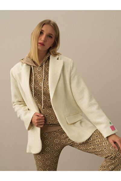 Xint Kadın Ekru Yünlü Oversize Blazer Ceket