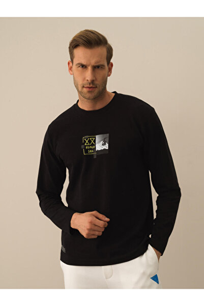 Xint Men's Black Cotton Textured Regular Fit Long Sleeve T-Shirt