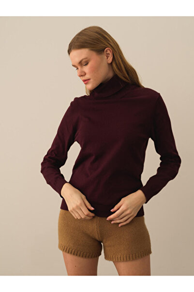 Xint Kadın Bordo Pamuk Dokulu Regular Fit Kazak