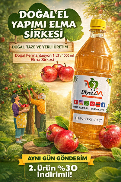 Diyet AVM Doğal Fermantasyon Elma Sirkesi 1 Lt 1000 ml Sağlıklı Pet Şişe