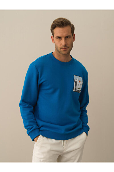 Xint Erkek Mavi Pamuklu Regular Sweatshirt