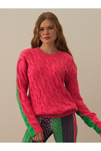 Xint Kadın Pembe Doğal Yün Dokulu Oversize Kazak