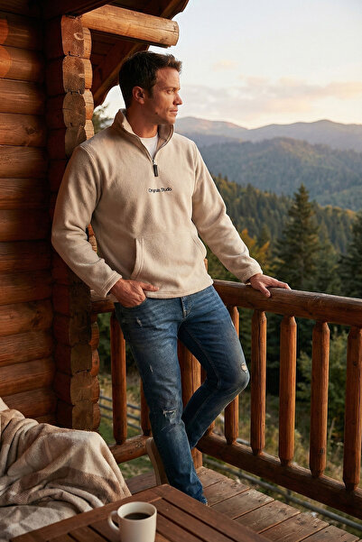 Buratti Regular Fit Half Zippered Mock Neck Soft Textured Sweat Men's Sweat 5...