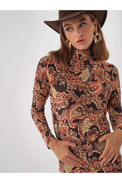 Xint Kadın Camel Desenli Simli Bluz