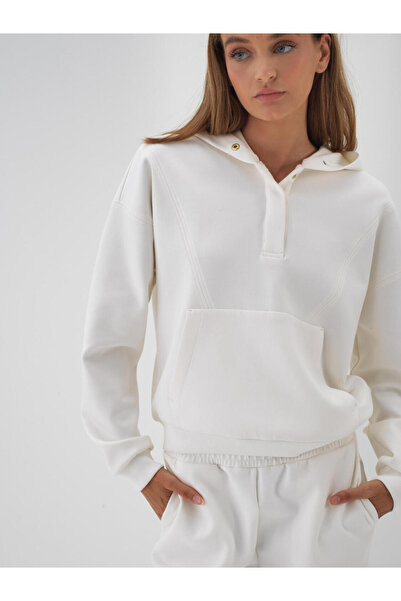 Xint Kadın Ekru Pamuklu Düz Sweatshirt
