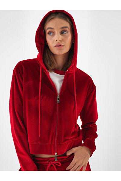 Xint Kadın Kırmızı Kadife Düz Sweatmont