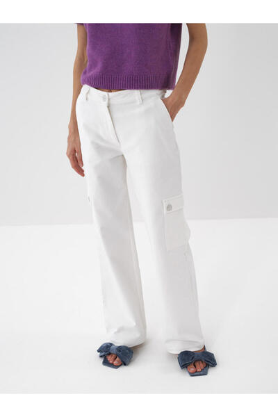 Xint Kadın Beyaz Lüks Dokulu Soft Kadife Oversize Pantolon