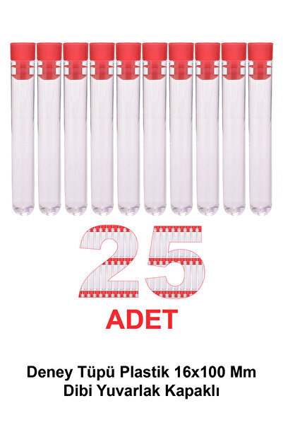 ATEL-SAN Deney Tüpü Plastik 16x100 mm / Dibi Yuvarlak Kapaklı x 25 Adet