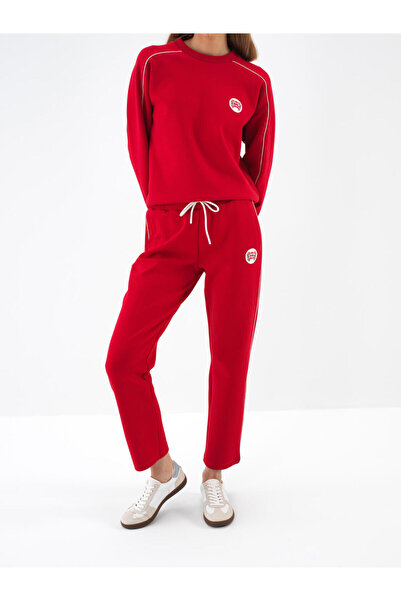 Xint Kadın Kırmızı Pamuklu Düz Sweat Pantolon