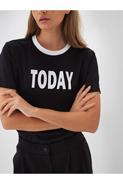 Xint Kadın Siyah %100 Pamuk Baskılı Tişört