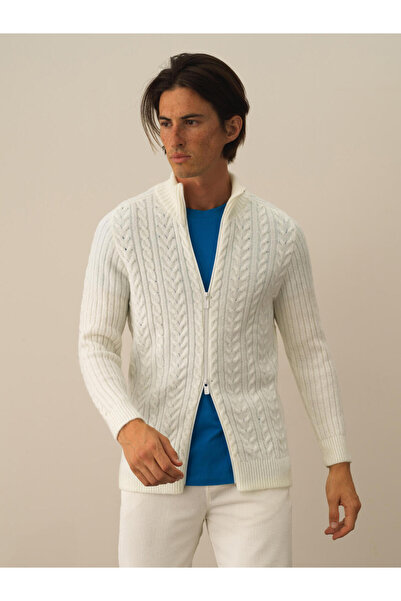 Xint Erkek Ekru Lüks Pamuk Dokulu Regular Fit Hırka