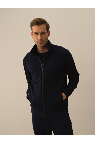 Xint Erkek Lacivert Pamuk Dokulu Slim Fit Sweatmont