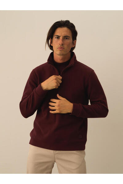 Xint Erkek Bordo Pamuk Dokulu Regular Fit Sweatshirt