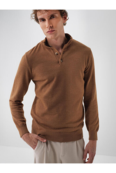 Xint Erkek Camel Yünlü Dik Yaka Basic Kazak