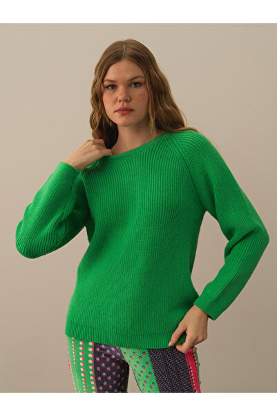 Xint Kadın Yeşil Regular Fit Yünlü Kazak